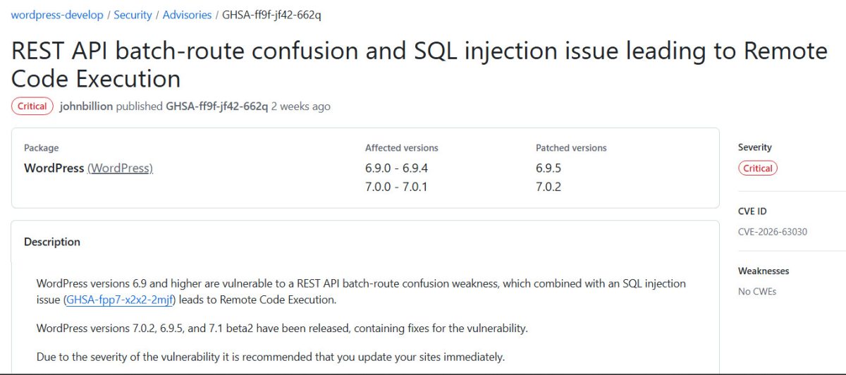 The Latest WordPress Core Exploit (wp2shell) and Why Forced Updates Break Websites