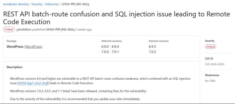 WordPress critical bug, security issues, report