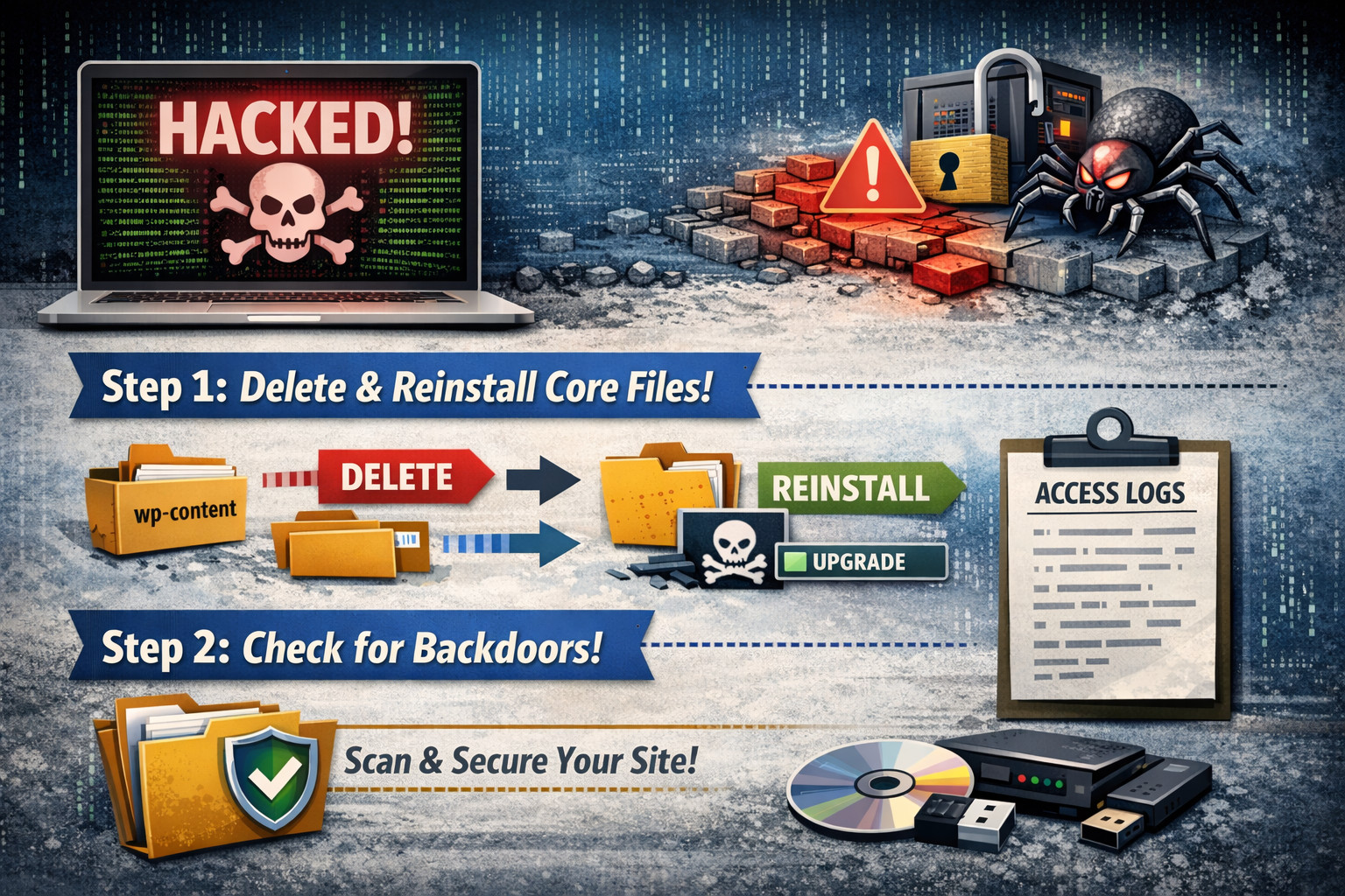 Steps to fix your hacked WordPress website.