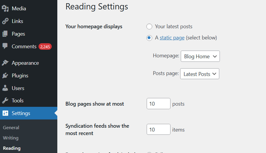 WordPress Settings > Reading configurations to set customized homepage and posts page