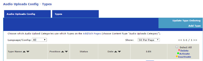 Audio Uploads List Types