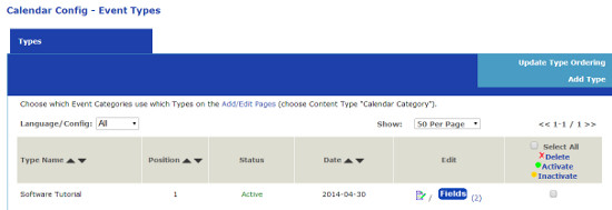 Calendar List Event Types