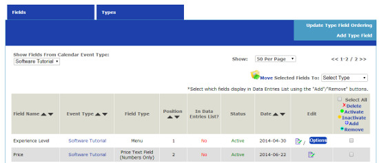 Calendar List Type Fields