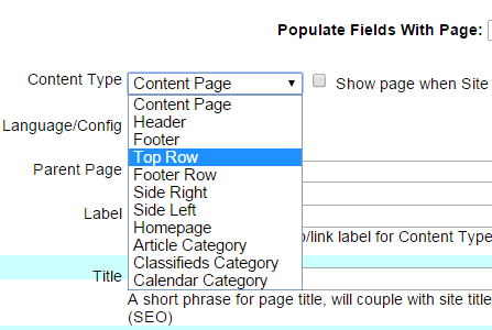 Choosing Content Type, Add Page