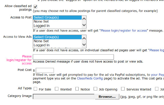 Configure Classifieds Category