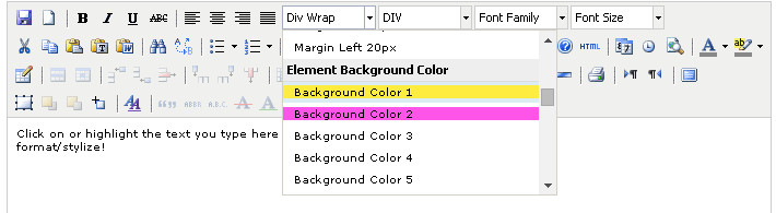 Content Editor, set div background color