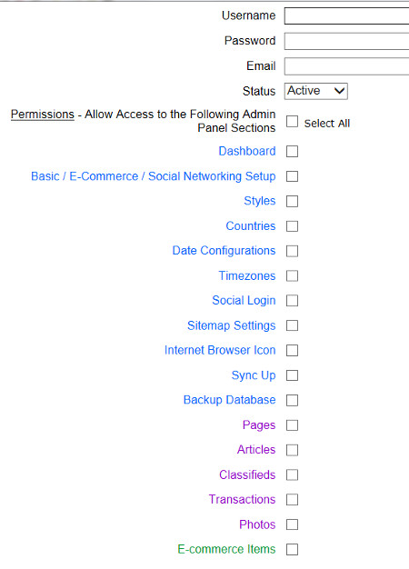 Admin Permissions, Ultimate Web Builder software