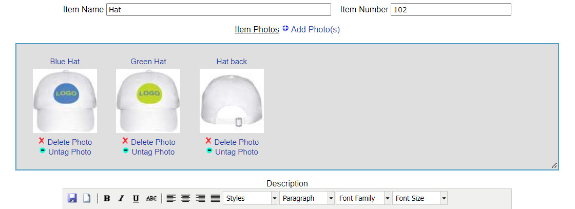 Manage photos for e-commerce items