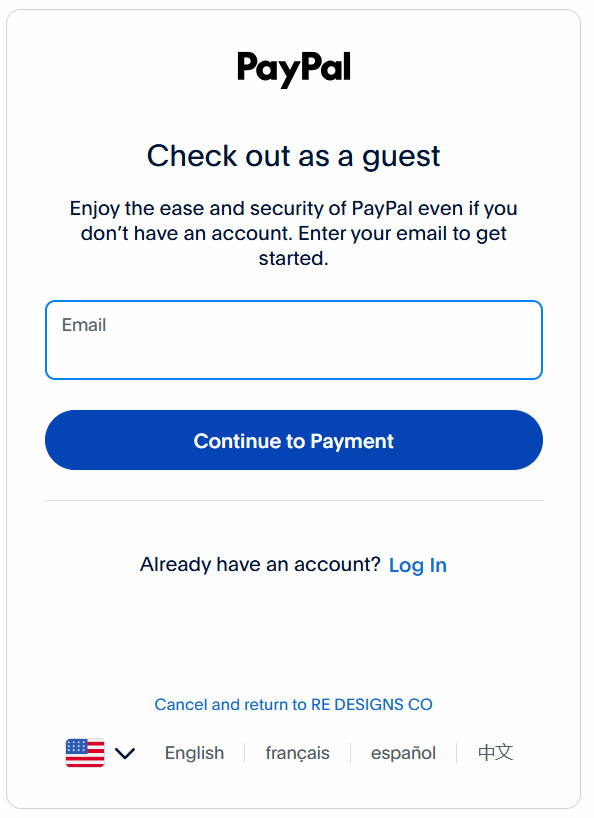 PayPal checkout as guest, enter email address