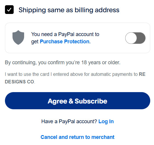 PayPal checkout as guest, choose to not create a PayPal account