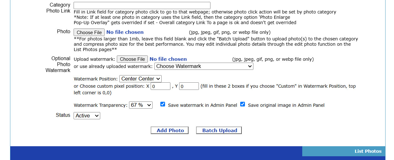 UltimateWB batch upload photos button